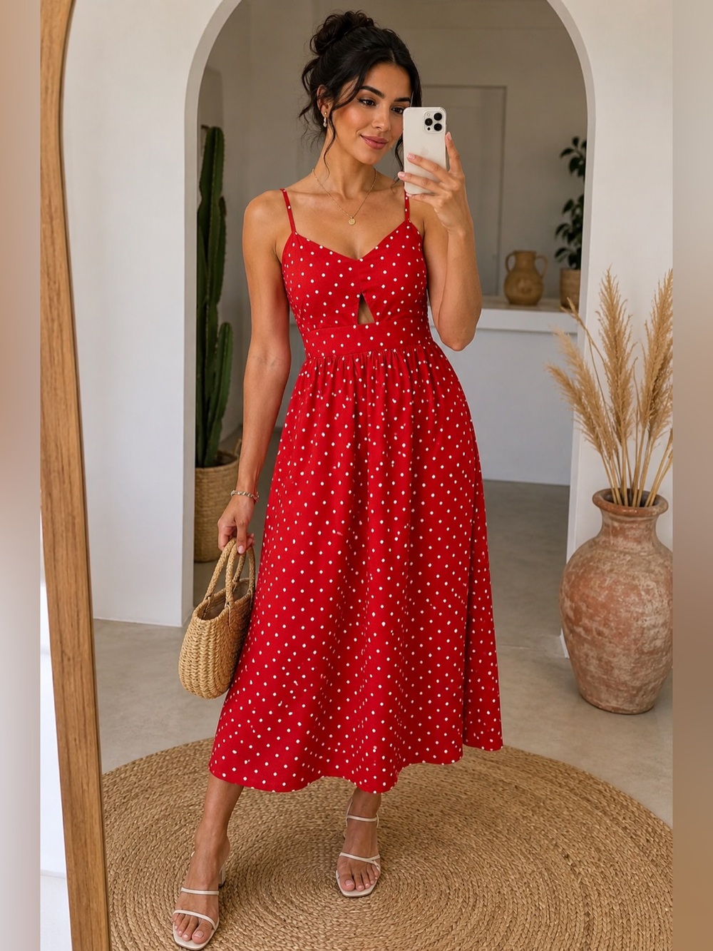 Red Polka Dot Midi Dress Size L